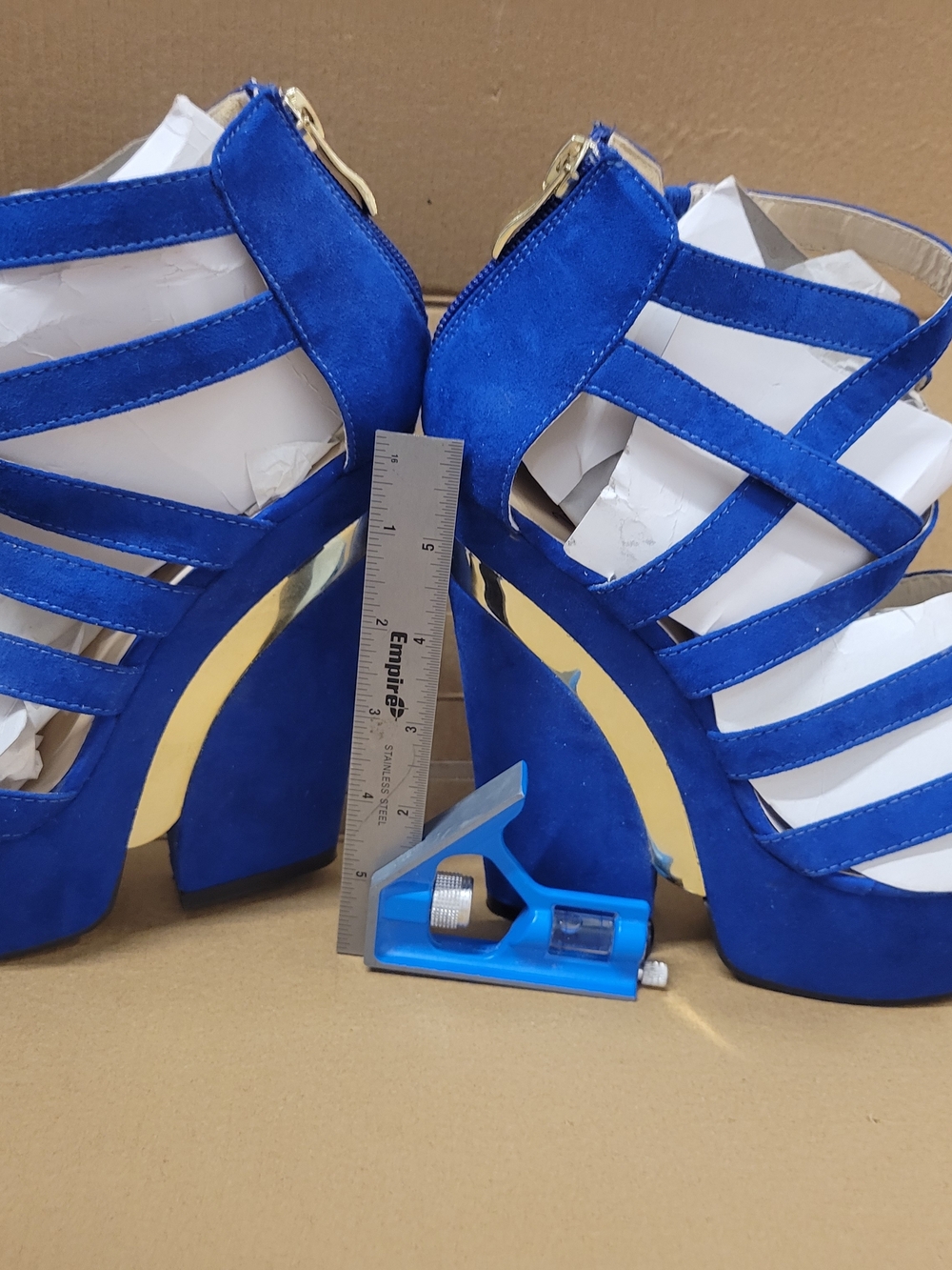 JustFab Royal Blue Strappy Wedge Sandals with Gold Accent